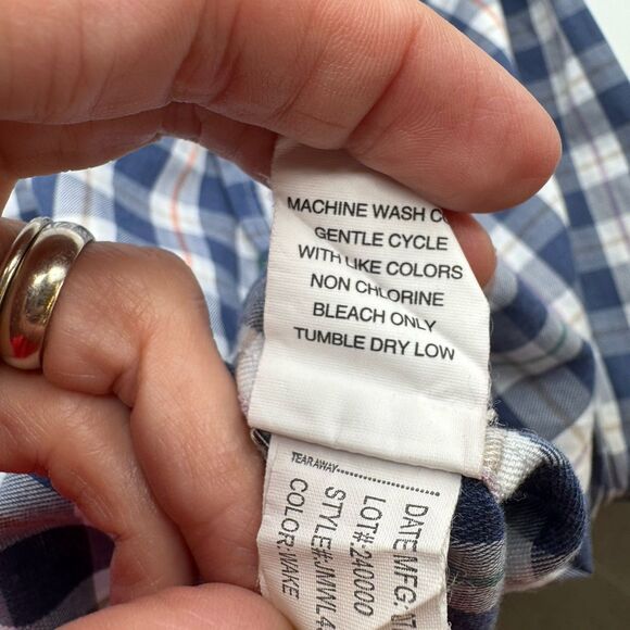 Johnnie O Swain Plaid Oxford Shirt Wake Blue White Small JMWL4560 VGUC - Picture 8 of 9